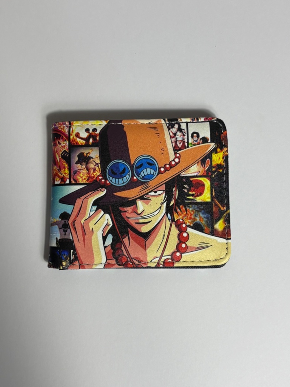 One Piece Luffy Portgas D. Ace Faux Leather Wallet Orange Blue Money Holder